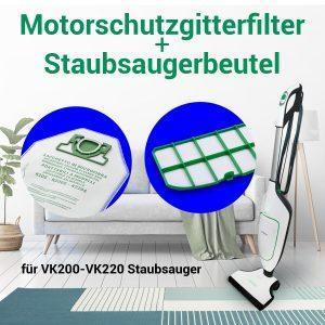 Motorschutzgitterfilter 1x Staubsaugerbeutel 6x wie Kobold VK200 Staubsauger