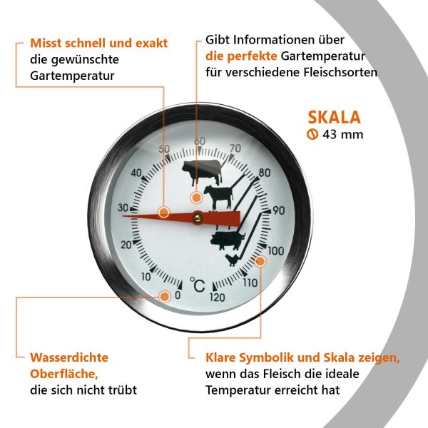 Fleischthermometer Einstechthermometer 0 bis +120°C mit runder Skala