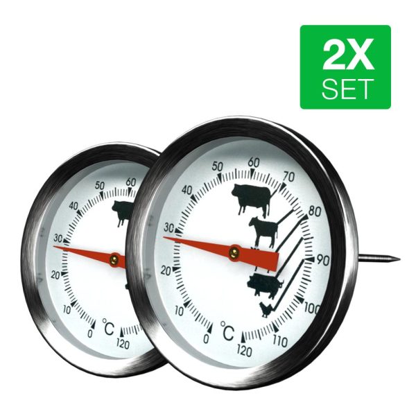 SET 2x Fleischthermometer Einstechthermometer 0 bis +120°C mit runder Skala