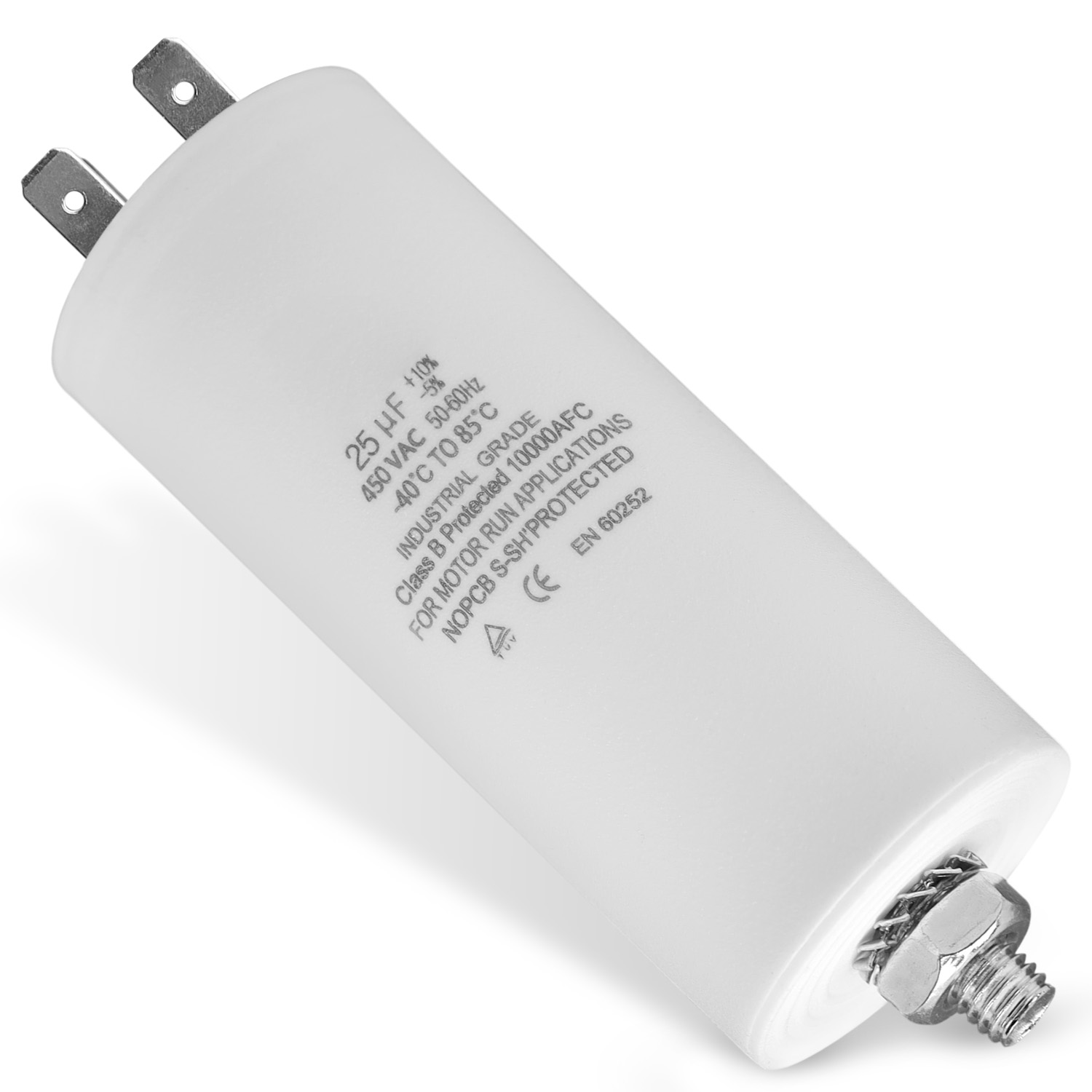 Kondensator universal 25µF mit Steckfahnen Befestigungsschraube CBB60 Kondensator universal 25µF mit Steckfahnen Befestigungsschraube CBB60