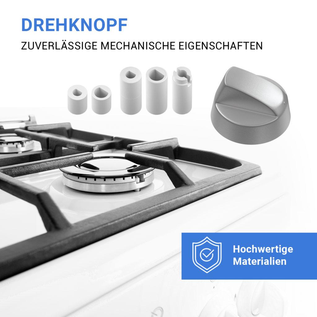 DEKAROX 5er Set Drehknöpfe Schwarz 42mm - Universal Herdknöpfe Mit 6mm & 8mm Adaptern