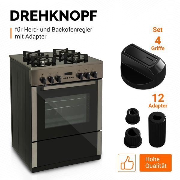 Drehknöpfe Knebelset 38mmØ mit Adaptern für Kochfeld alle Marken 16-teilig