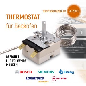 Thermostat 50-250°C kompatibel mit EGO 55.13043.010 für Backofen Heißluftherd
