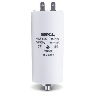 Kondensator 45,00µF 450V universal mit Steckfahnen CBB60 für Elektrogeräte