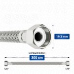 Panzerschlauch 300 cm inkl. Dichtung flexibel mit 1/2" Überwurf beidseitig – Bild 3