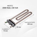 Heizelement wie BOSCH 12024403 2050W 230V für Waschmaschine