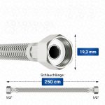 Panzerschlauch 2,5 m flexibel mit 1/2" ÜW beidseitig Flexschlauch für Sanitär – Bild 3