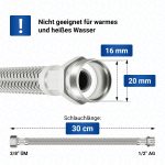 Panzerschlauch 30 cm flexibel universell mit 1/2 Zoll (20 mm) AG x 3/8 Zoll (18,5 mm) ÜM für Sanitär – Bild 3