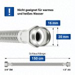 Panzerschlauch 150 cm universell mit 1/2 Zoll (20 mm) AG x 3/8 Zoll (18,5 mm) ÜM für Sanitär – Bild 3