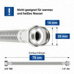 Panzerschlauch 70 cm Flexschlauch mit 1/2 Zoll (20 mm) AG x 3/8 Zoll (18,5 mm) ÜM für Sanitär – Bild 3