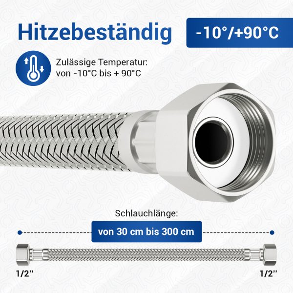 Panzerschlauch 100 cm flexibel mit 1/2 Zoll Überwurf für Wasserinstallation