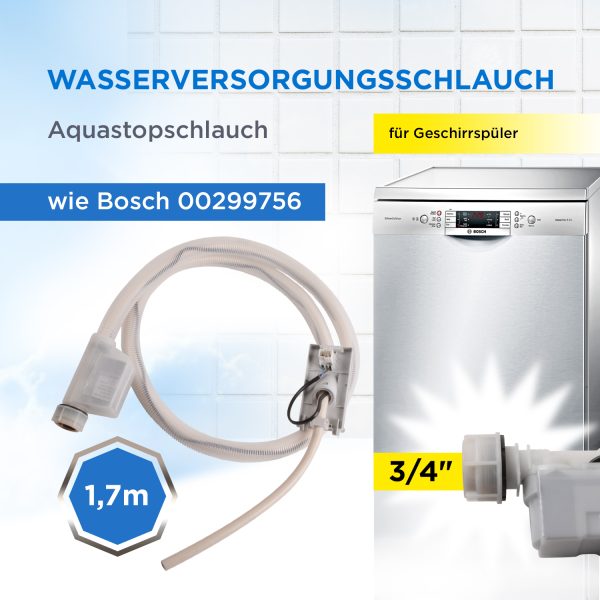 Zulaufschlauch wie Bosch 00299756 1,7m Aquastop für Geschirrspüler
