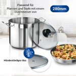 Glasdeckel universal Ø 28cm mit Griff und Edelstahlschutzrand für Topf Pfanne