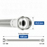 Panzerschlauch 100 cm flexibel mit 1/2" Überwurfmutter und Außengewinde – Bild 3