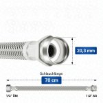 Panzerschlauch 70 cm flexibel mit 1/2" Überwurfmutter und Außengewinde – Bild 3