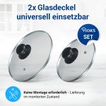 Pfannen Set Glas Deckel 16cm & Topfdeckel 20 cm mit Knopfgriff und Dampfloch