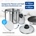Pfannen Set Glas Deckel 16cm & Topfdeckel 20 cm mit Knopfgriff und Dampfloch