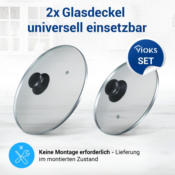 Glasdeckel Universal Set 2x Kochtopf 200mm/240mmØ Abdeckung für Topf Pfanne