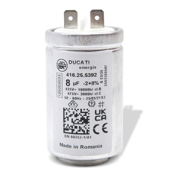 Kondensator AEG 125002033/4 8µF 425/475V mit Steckfahnen für Trockner