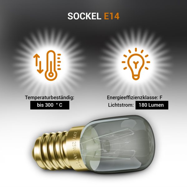 Lampe E14 25W 26mmØ 57mm 230V klein bis 300°C für Backofen Kühlschrank