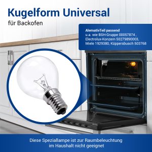 Lampe E14 silber 40W 45mmØ 230V bis 300°C universal für Backofen Kühlschrank