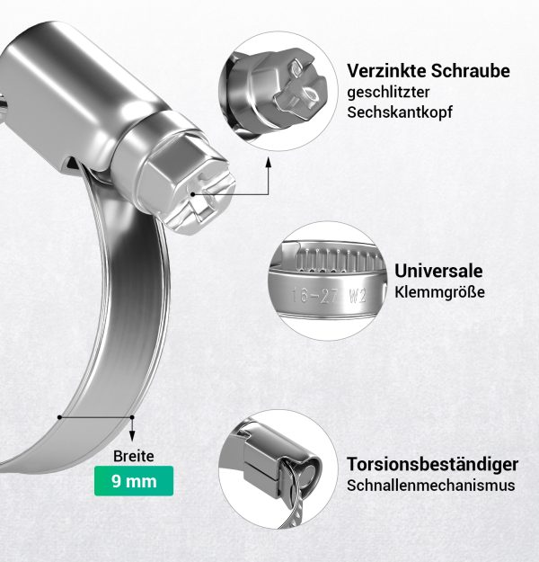 Schlauchschelle Schlauchklemme 16-27mmØ Bandbreite W2 Chromstahl