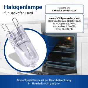 Halogenlampe wie Electrolux 808564102/8 G9 40W für Backofen Herd