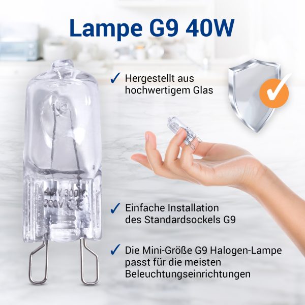 Halogenlampe wie Electrolux 808564102/8 G9 40W für Backofen Herd