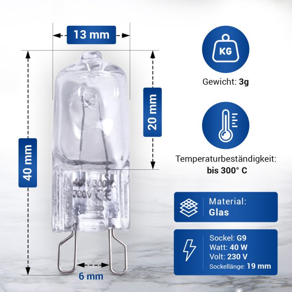 Halogenlampe wie Electrolux 808564102/8 G9 40W für Backofen Herd