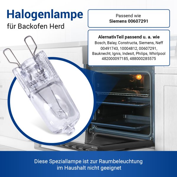 Halogenlampe wie Siemens 00607291 G9 25W für Herd Dunstabzugshaube Mikrowelle