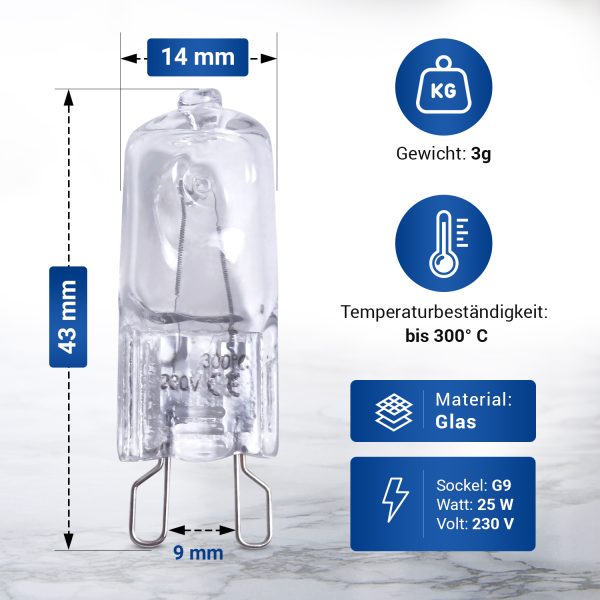 Halogenlampe wie Siemens 00607291 G9 25W für Herd Dunstabzugshaube Mikrowelle