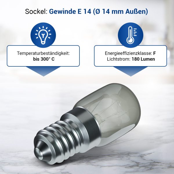 Lampe E14 15W 22mmØ 49mm 230V 300Grad für Backofen Kühlschrank