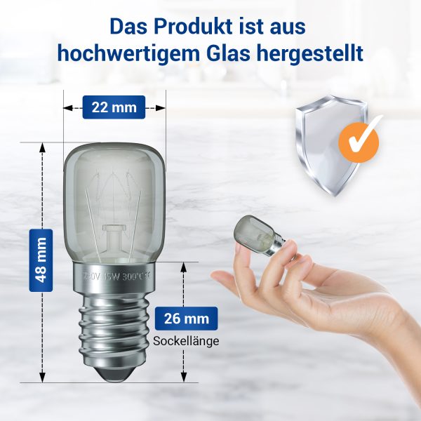 Lampe E14 15W 22mmØ 49mm 230V 300Grad für Backofen Kühlschrank