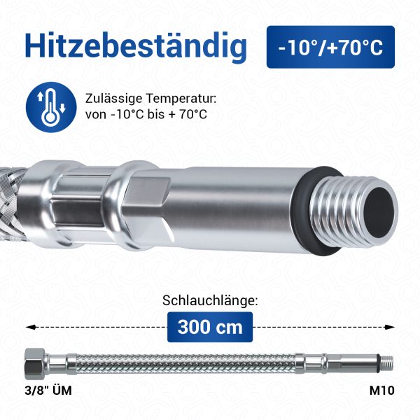 Panzerschlauch 300 cm 3/8 Zoll ÜM x M10 flexibel geflochten