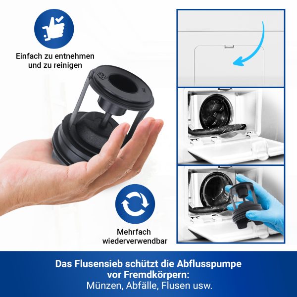 Flusensiebeinsatz wie gorenje 249808 279538 für Ablaufpumpe für Waschmaschine