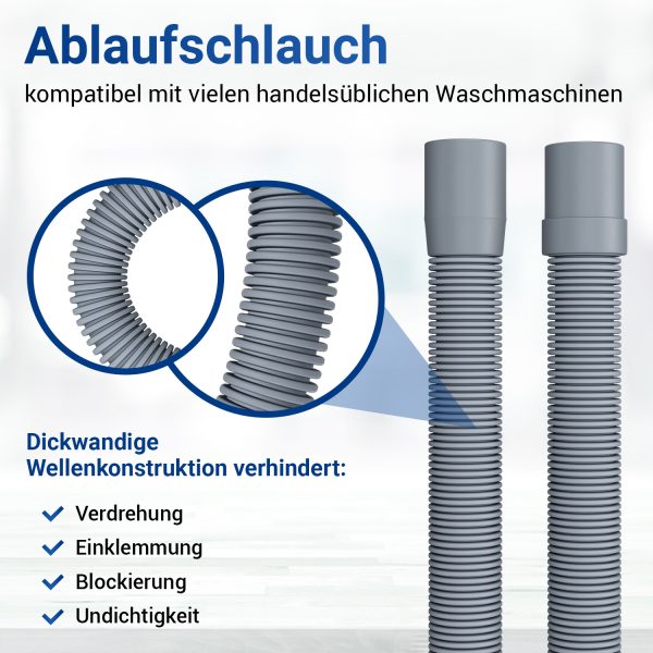 Ablaufschlauch Set 4m 19/22mm 2x Schellen, 1x Haltebogen für Waschmaschine