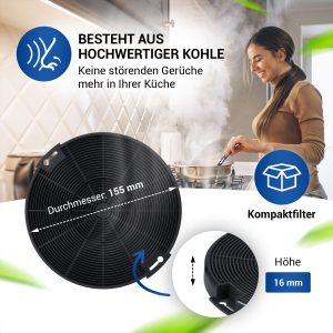 Kohlefilter Set 4 St. wie AEG 405509371/2 EFF75 Ø155mm für Dunstabzugshaube