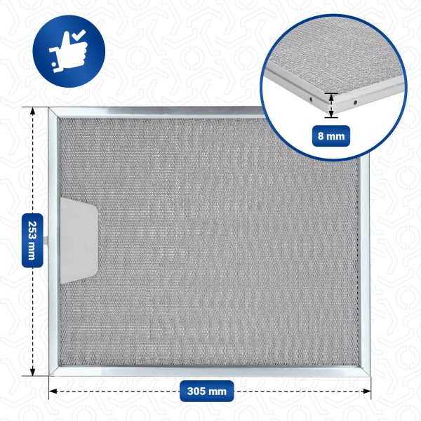 Metallfettfilter wie Electrolux 50248271004 305x253mm für Dunstabzugshaube