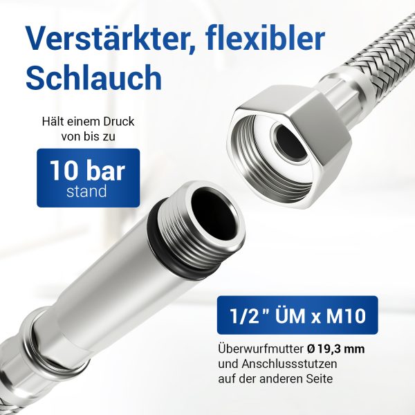 Anschlussschlauch 150 cm flexibel universell mit 1/2" ÜW M10 AG