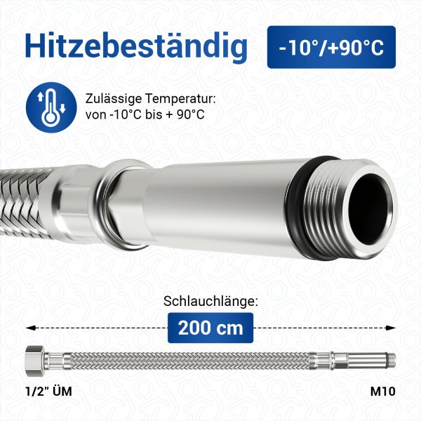 Flexschlauch 200 cm universell mit 1/2 ÜW und M10 Außengewinde