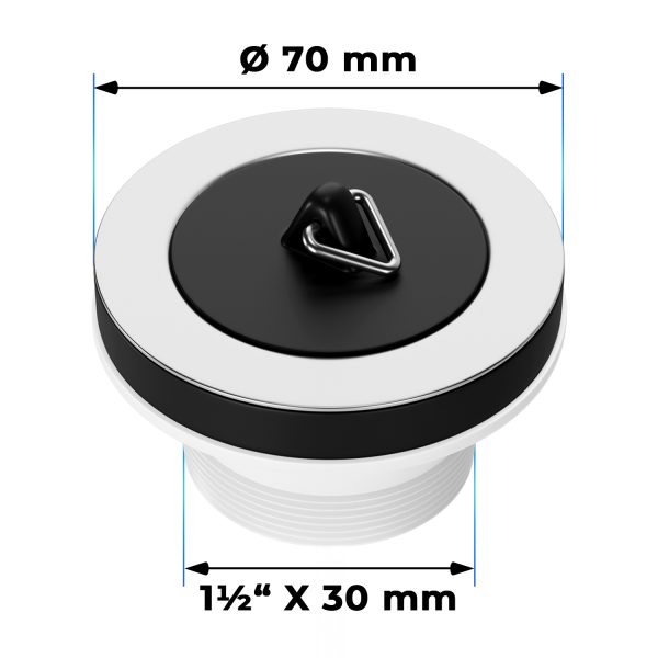 Ablaufventil 1 1/2 x 30 Ø 70 mm mit Stopfen und Dreikantbügel für Spüle