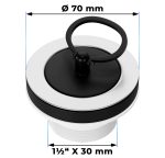 Ablaufventil mit Stopfen und Griffbügel 1 1/2 Zoll x 30Ø 70mm für Spülbecken