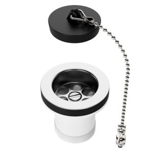 Ablaufventil 1½“ x 55 mm Ø 70 mm mit Stopfen Kugelkette 190 mm für Spüle