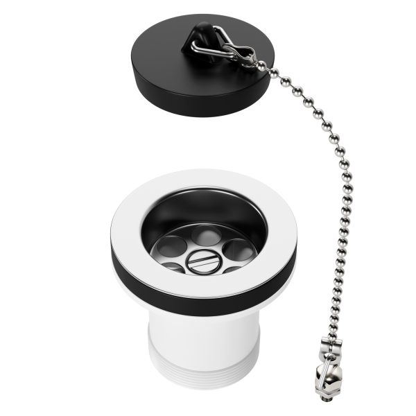 Ablaufventil 1½“ x 55 mm Ø 70 mm mit Stopfen Kugelkette 190 mm für Spüle