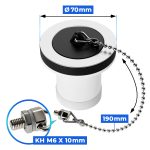 Ablaufventil 1½“ x 55 mm Ø 70 mm mit Stopfen Kugelkette 190 mm für Spüle