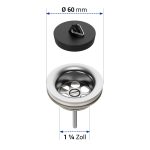 Universal-Ablaufventil 1¼“ Ø 60 mm mit Stopfen und Dreikantbügel in Spüle