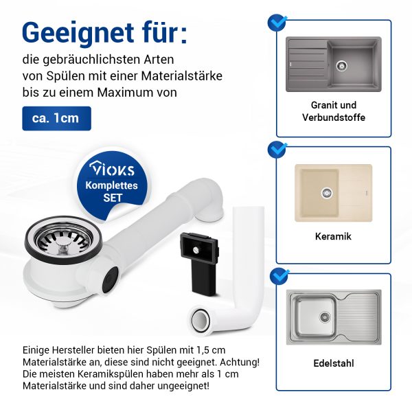 Siebkorbventil AQUADE 70 mm Raumschaffer Exzenterventil Überlauf für Spüle