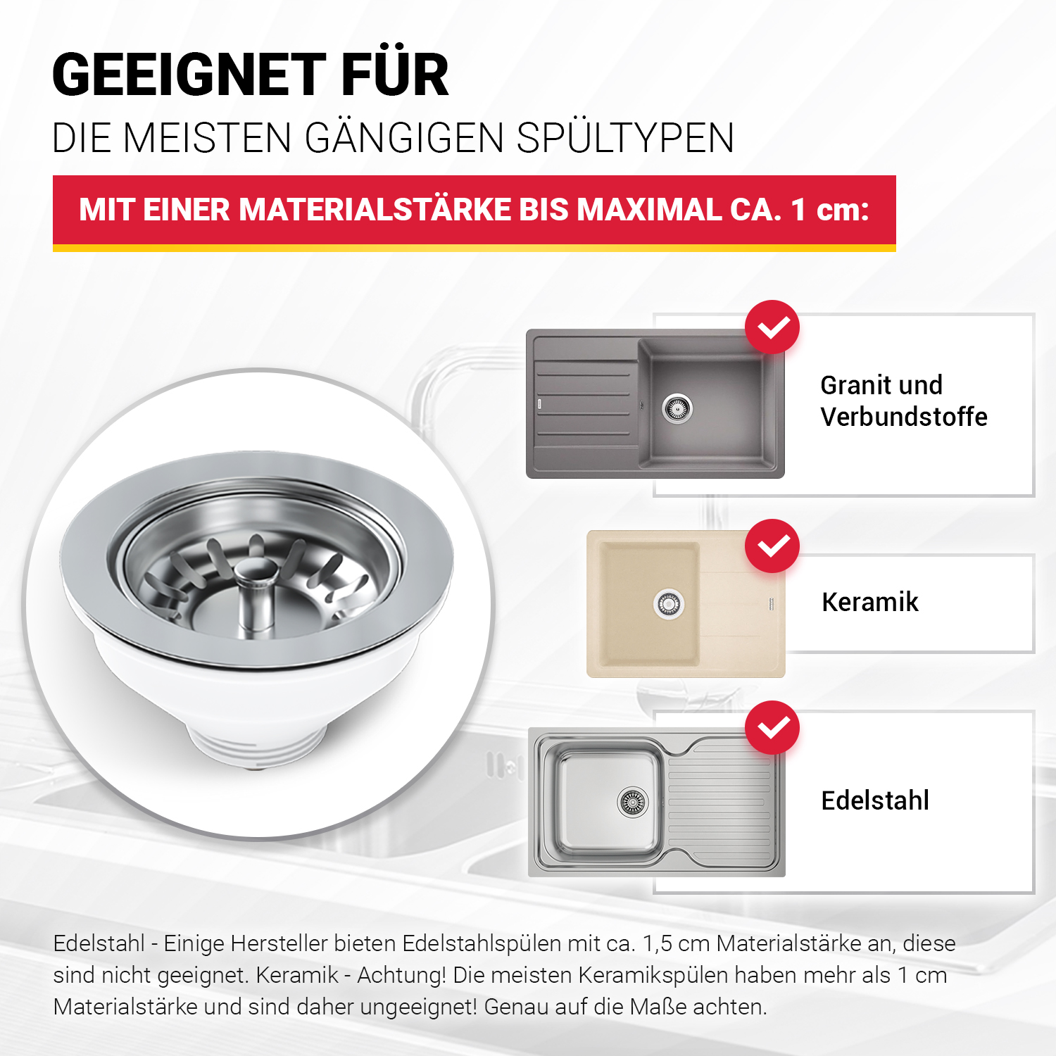 Ablaufgarnitur Siebkorbventil 3 1/2 Ø 114 mm für Spüle Ablaufgarnitur Siebkorbventil 3 1/2 Ø 114 mm für Spüle