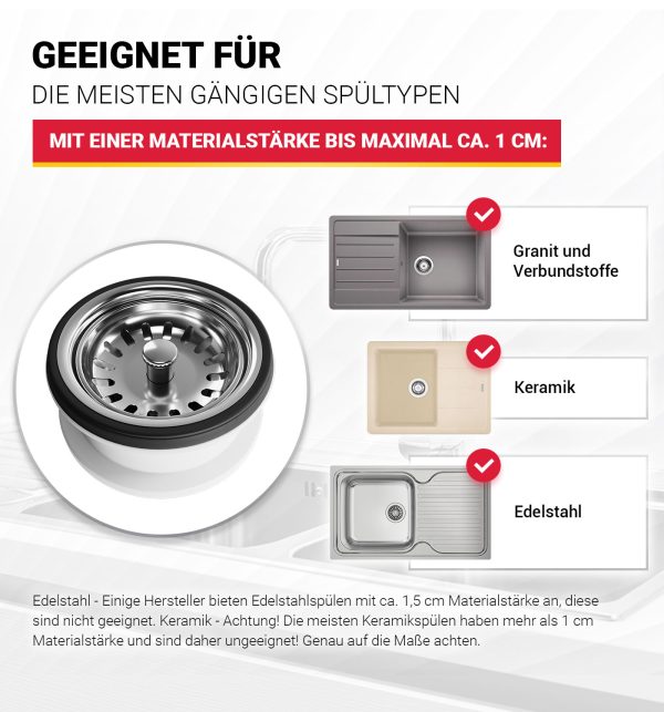 AQUADE Siebkorbventil Ø 70 mm unverschließbar für die Spüle