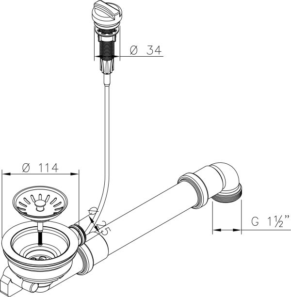 Siebkorbventil 114 mm mit Excenterventil, Raumschaffer und Abtropf-Überlauf